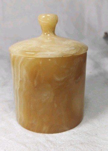 Vintage honey onyx lidded jar - onyx,