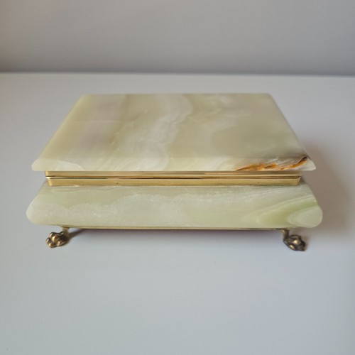 Vintage onyx trinket box brass - trinket,