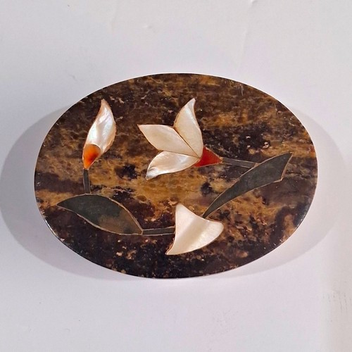 Oval brown marbled stone - brown,